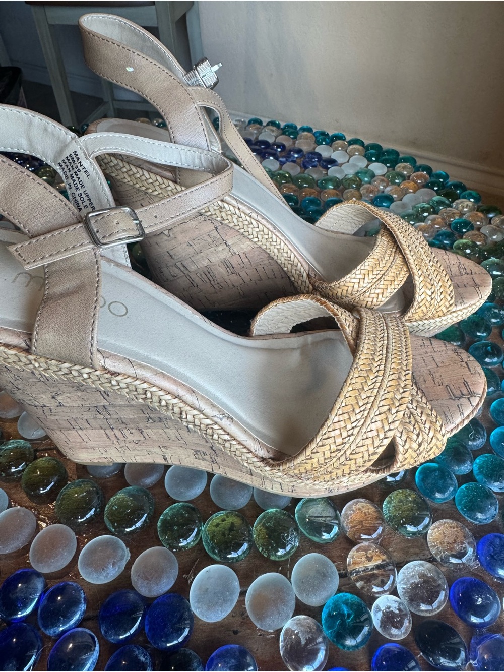 me too Braided Tan Cork Wedge Sandals